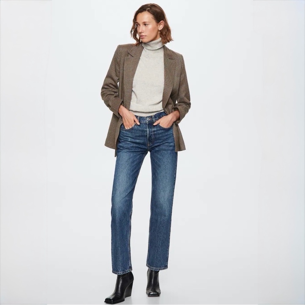 ZARA High Rise Straight Leg Blue Denim Jeans Button Fly Size 2